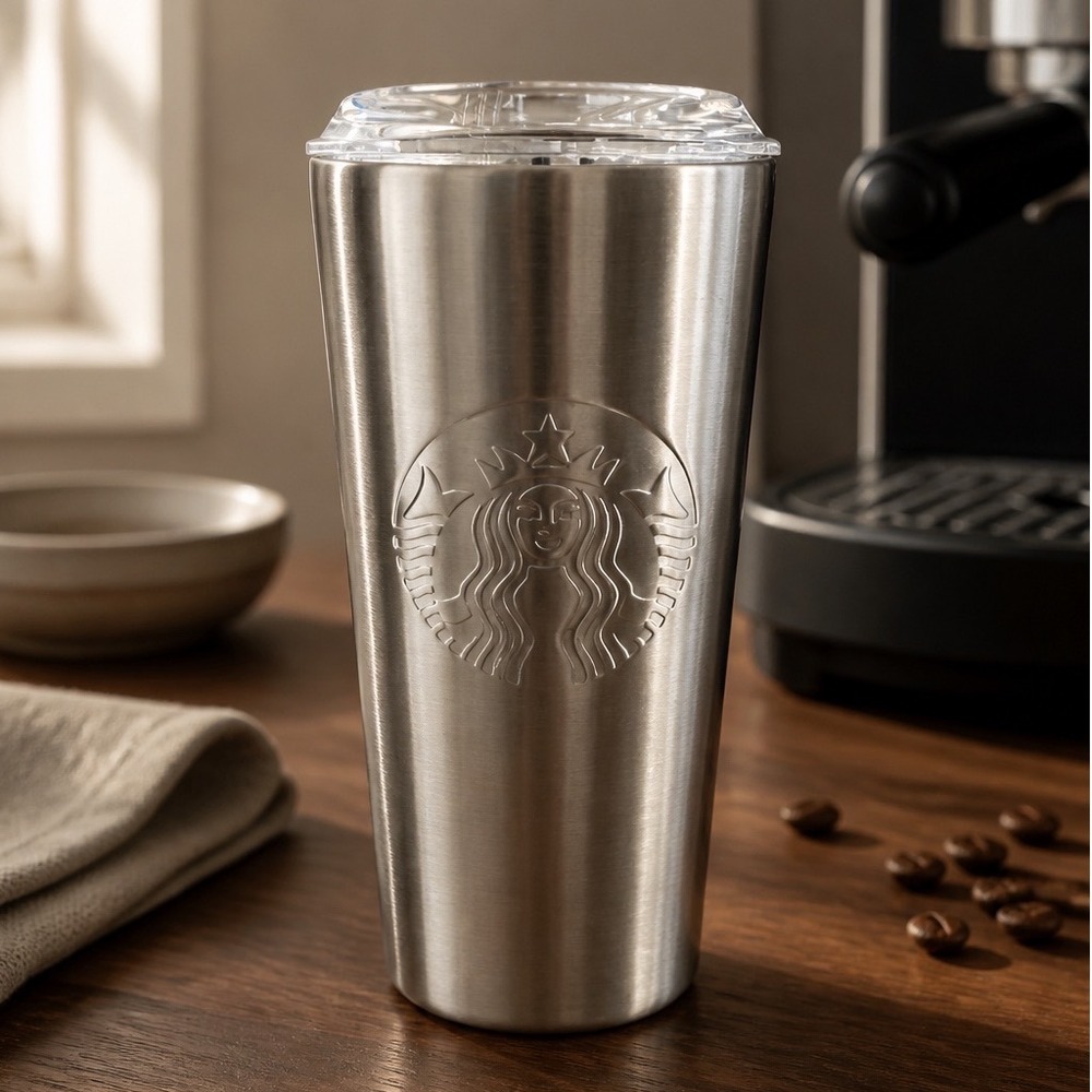 Starbucks 2017 Brushed Stainless Steel 16oz Tumbler Siren Logo Travel Mug Silver